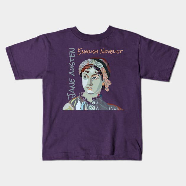 Jane Austen English novelist Kids T-Shirt by PulsePeople